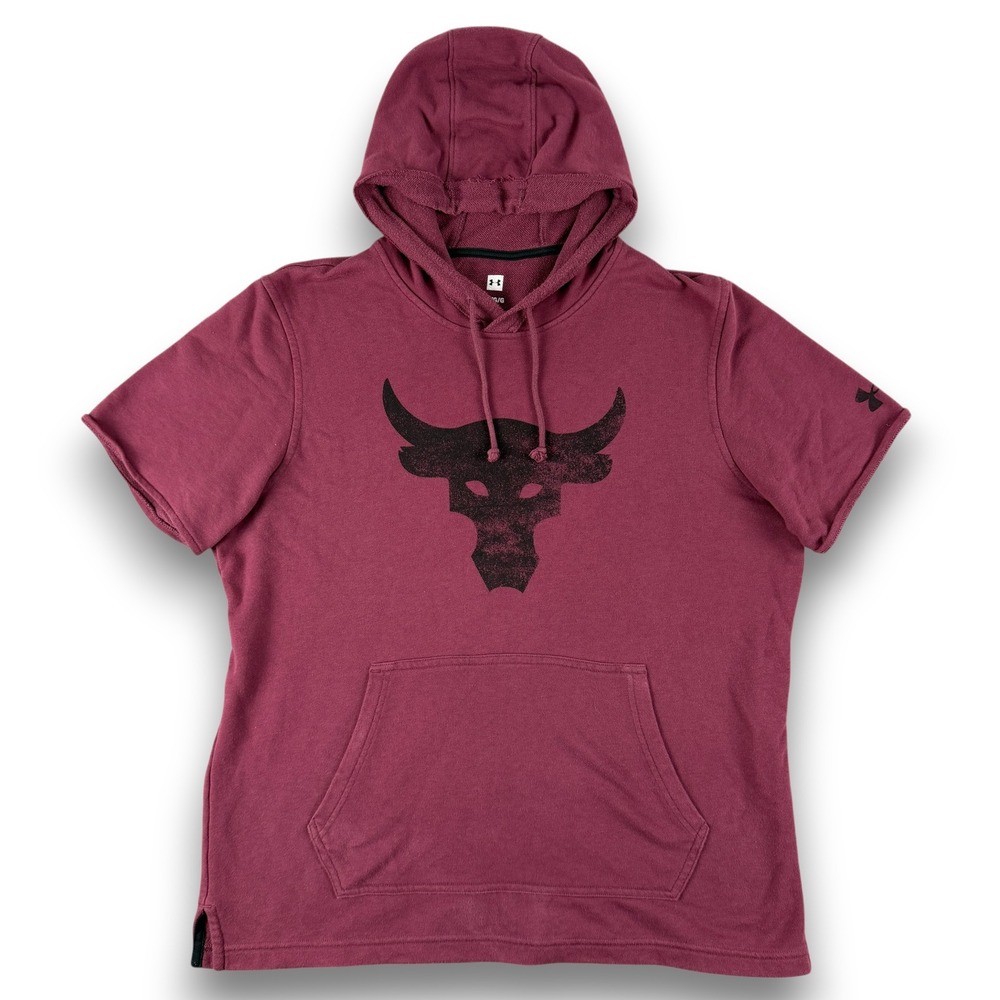Under Armour Project Rock Hoodie Mens LG Maroon Burgundy Short Sleeve Pocket